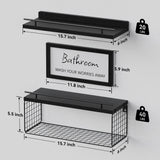 WOPITUES Floating Shelves for Wall Decor Sign, Bathroom Organizers and Storage, Bathroom Shelves Over Toilet with Metal Guardrail-Black WOPITUES
