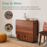 Best Choice Products Folding Dining Table, Multipurpose Space Saving Collapsible Drop Leaf Extension Desk w/Wheels, 3 Storage Shelves - Brown Best Choice Products