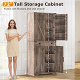 Teekyooly 72" Tall Farmhouse Kitchen Pantry Cabinet, Large Storage Cabinet with 6 Adjustable Shelves, 4 Barn Doors & Drawer for Bathroom, Dining Room, Brown Teekyooly