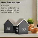 Driini Digital House Shaped Alarm Clock with Temperature Display (Dark Wood) – Modern Aesthetic with Cute Cube Frame and White LED Dimmer - Perfect Small Desk Clock for Bedside Table or Bedroom Mantle Driini