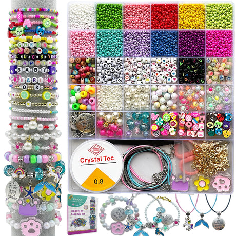 PHODDR 4300pcs Beads Bracelet Making Kit ，Beads for Jewelry Making Kit Supplies, Friendship Bracelet kit， Birthday Christmas Gifts for Girls Ages 5 6 7 8 9 10 11 12 Years Old PHODDR