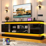 71IN LED TV Stands w/Power Outlet for 85/80/75 Inch TV,High Glossy Modern TV Console Gaming Entertainment Center with 2 Storage Cabinets,Dual LED Lights Strips for Living Room,Bedroom,Black chartustriable