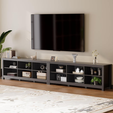 BVIUNTWO TV Stand for 110 Inch TV, Black Entertainment Center for 90+ inch TV Console Table with 12 Cubby Storage, Classic Television Stands for Living Room,Bedroom BVIUNTWO