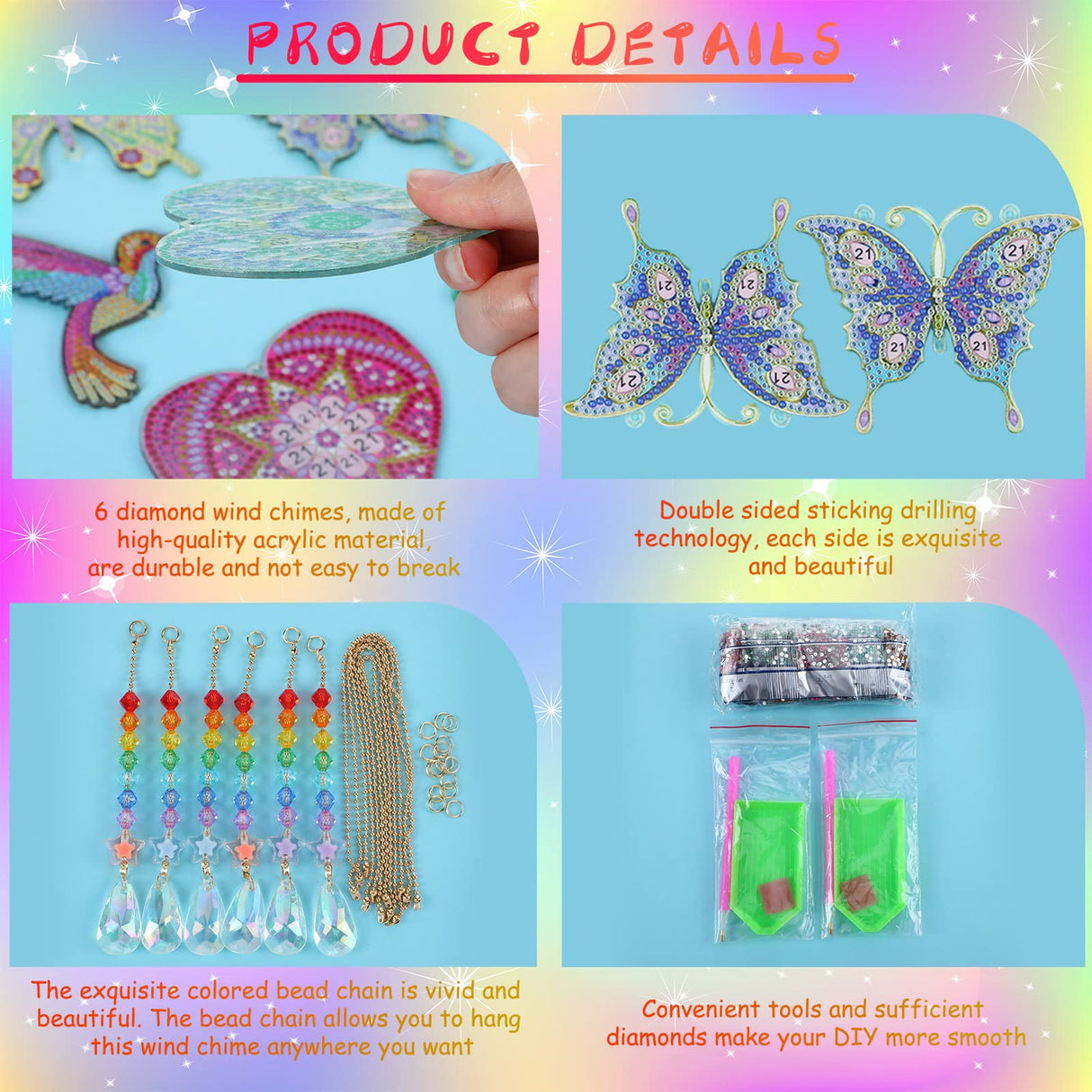 Yulejo 6 Pcs Diamond Painting Suncatcher Diamond Painting Art Kit for Adult Double Sided Diamond Painting Hanging Ornament Butterfly Heart Hummingbird Crystal Suncatcher Wind Chime Home Decoration Yulejo