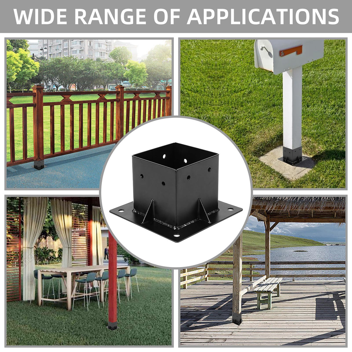 Rasugarlary 4x4 Post Base 6 PCS, Deck Post Anchor Base (Actual 3.6"x3.6") Black Powder Coated Post Bracket Wood Fence Pergola Brackets for Mailbox Railing Porch Rasugarlary