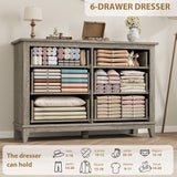 GarveeHome 6 Dresser for Bedroom, 47 in Wide Drawer Dresser with Storage Freestanding, Wooden Closet Storage Chest for Living Room, Bedroom, Entryway, Grey GarveeHome