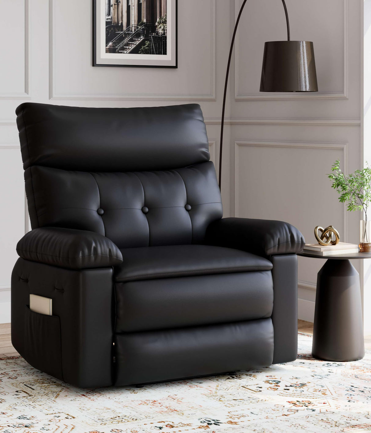GarveeHome Oversized Wide Recliner Chair - Heat and Massage, PU Leather Extra Wide Manual Recliner for Adults, Large Lazy Chair with 1.5X Sponge Comfort Arm and Back for Living Room, Bedroom GarveeHome