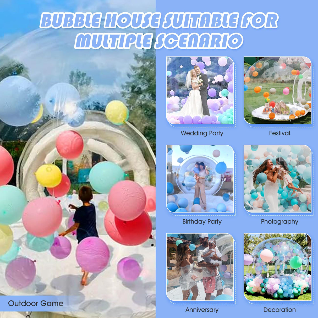 Inflatable Bubble House,13ft Bubble Tent Dome & 8ft Tunnel, Clear Bubble Dome, PVC Transparent Inflatable Bubble House with Blower for Kids Party Balloon Garden Tent for Outdoor Backyard Party Step4Fun