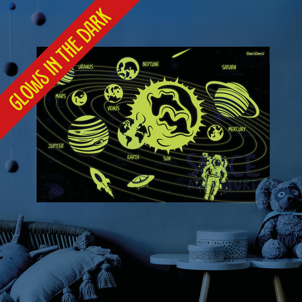 Glow in The Dark 100 Piece Galaxy Puzzle for Kids - Space Jigsaw Puzzles Toys for Boys & Girls Ages 6-8 - Christmas Birthday Gifts for Age 6 7 8 Year Old Toddler Boy Girl Gift - Planet Toy Dan&Darci