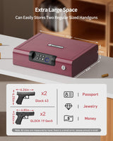 Gun Safe,Biometric Gun Safe for Pistols 3-Ways unlock Fingerprint Digital PIN Key Unlock with Sound, Lock box for Cloakroom living room Bedroom Nightstand and Car BILLCONCH - Burgundy Red BILLCONCH