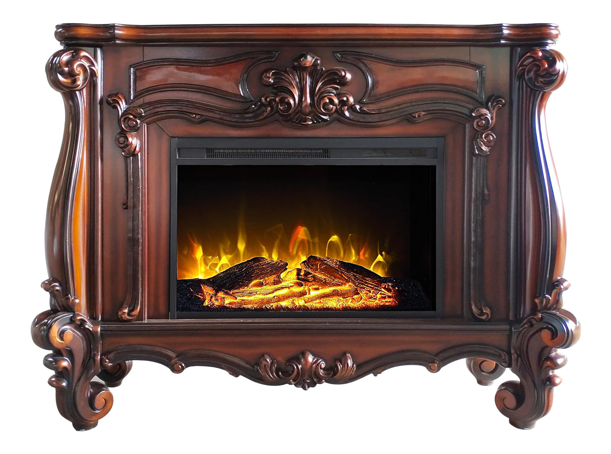 Acme Versailles Rectangular Carving Wooden Frame Fireplace in Cherry Oak ACME Furniture