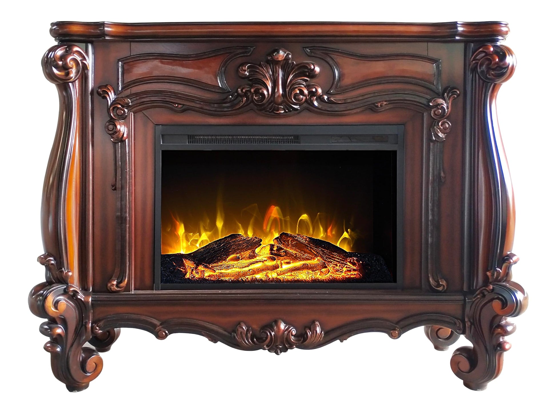 Acme Versailles Rectangular Carving Wooden Frame Fireplace in Cherry Oak - WoodArtSupply