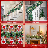 BlessedSeason Christmas Garland with Lights, 9FT Artificial Lighted Garland Indoor for Stairs, Fireplace, 50 Lights Green Garland, Pine Cones & Red Berries & Pine Needle BlessedSeason
