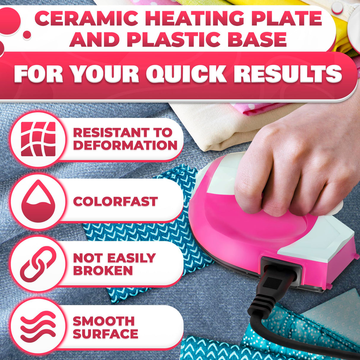 Mini Iron for Crafting 2.3" x 3.9" – Cute Mini Craft Iron for Patches, Sewing, Quilting with Quick Heat-Up Ceramic Plate & 59" Cord – Designed for Ironing Patches, Bling, and Small Craft Projects MYCRITEE