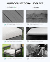 SERWALL HDPE Patio Conversation Set, 6-Piece Sectional Outdoor Furniture Set, All Weather Outdoor Couch Set Patio Furniture Set for Deck, Lawn, Grey Frame with Khaki Cushion SERWALL