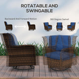 Outsunny 4 Piece PE Rattan Outdoor Patio Furniture Set, Wicker Conversation Set with 2 Swivel Rocking Chairs, 2-Tier Glass Table and Loveseat for Garden, Patio, Poolside, Blue Outsunny