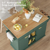 win2win Rolling Kitchen Island with Storage, Portable Kitchen Island with Drop Leaf Breakfast Bar, Modern Farmhouse Kitchens Cart on Wheels with Fluted Design, Towel Rack, Spice Rack, Green win2win