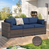 YLGJ&TIDY 3-Piece PE Rattan Patio Furniture Set - Waterproof Outdoor Sectional Sofa w/Thick Cushions - All-Weather Wicker Conversation Set for Backyard, Pool, Deck (Navy Blue) YLGJ&TIDY