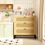 LSKTGA 3 Drawer Dresser for Bedroom, Rattan Dresser Modern Closet Dressers Chest of Drawers, Farmhouse Wood Storage Chest of Drawers for Closet, Living Room and Hallway Closet,Nature LSKTGA