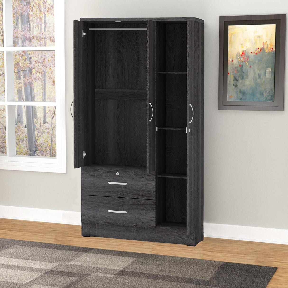 Better Home Products Symphony Wardrobe Armoire Closet with Two Drawers in Gray Better Home Products
