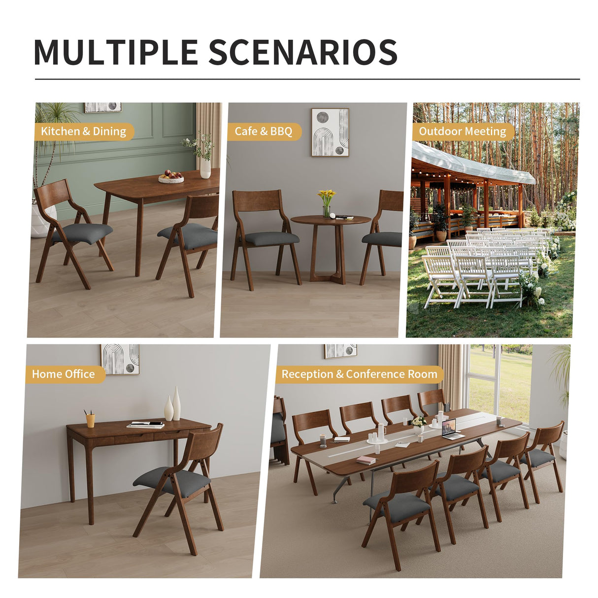 YOPTO Folding Wooden Chairs Set of 2 with Padded Seat,Portable Dining Chairs W/Ergonomically Designed Back and Cushion,for Dining Room,Restaurant,Kitchen,Office YOPTO