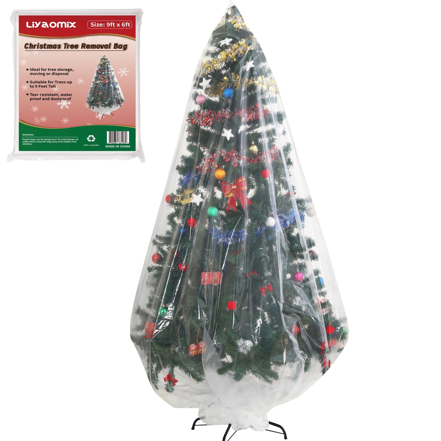 Liyaomix Christmas Tree Removal Bag, Clear 9ft x 6ft Christmas Tree Disposal Bag Waterproof for Upright Storage