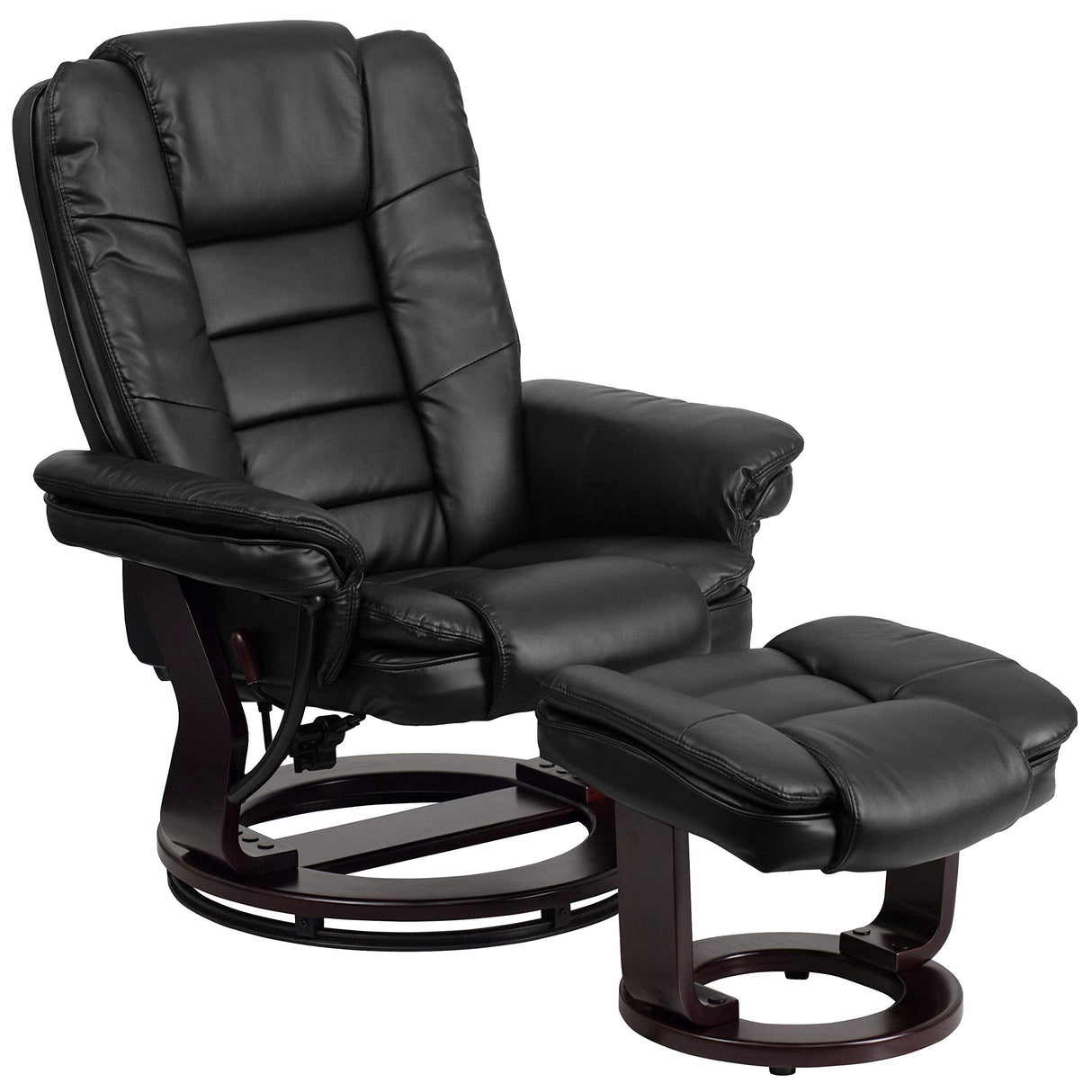 Flash Furniture Bali Contemporary Multi-Position LeatherSoft Recliner Chair with Ottoman, 360-Degree Swivel Recliner Chair and Ottoman Set, Black Flash Furniture