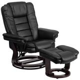 Flash Furniture Bali Contemporary Multi-Position LeatherSoft Recliner Chair with Ottoman, 360-Degree Swivel Recliner Chair and Ottoman Set, Black Flash Furniture