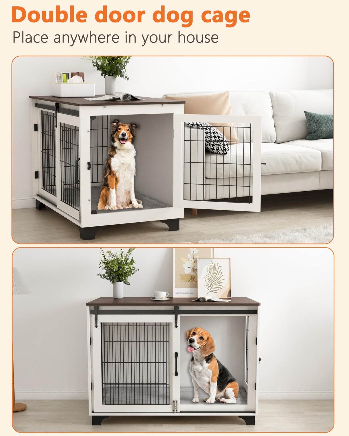 Piskyet Dog Crate Furniture Barn Door Dog Crate for Large Dogs Up to 80 lbs,Sliding Door Dog Crate Modern Decorative End Side Table Nightstand Piskyet