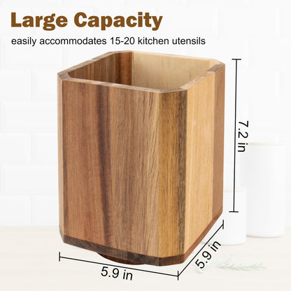 RedCall Acacia Wood Utensil Holder, 360° Rotating Large Cooking Utensil Organizer, Kitchen Tool Storage for Countertop,Spoon Spatula Holder for Kitchen Counter,Farmhouse Kitchen Decor - WoodArtSupply