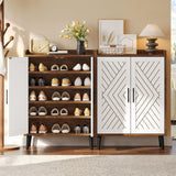 YITAHOME Shoe Cabinet with Doors, 5-Tier Shoe Storage Organizer with Adjustable Shelves, Modern Freestanding Wooden Shoe Rack Cabinet for Entryway, Hallway, Closet, Living Room, Brown & White YITAHOME