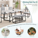 HUGROVE 6-Piece Dining Table Set, 51.18'' Faux Marble Rectangular Table with 4 Linen Upholstered Dining Chairs and Bench, Modern Kitchen & Dining Room Furniture for Family Gathering HUGROVE