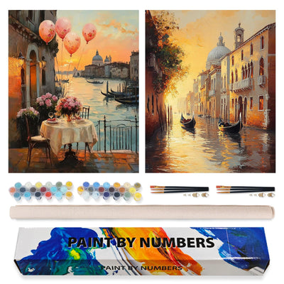 2 Pack Paint by Numbers Kit for Adults Beginner, Sunset Venice Adult Paint by Number Kits on Canvas, DIY Landscape Acrylic Number Painting for Adults for Home Wall Decor Gift 16x20 Inch