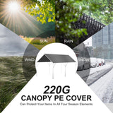 12' x 20' Canopy Replacement Cover for Carport, 220G Heavy Duty Replacement Top Cover for Car Garage, Waterproof & UV Protected Tarp with 48 Ball Bungees (Only Cover, Frame Not Included), Grey Buzleer