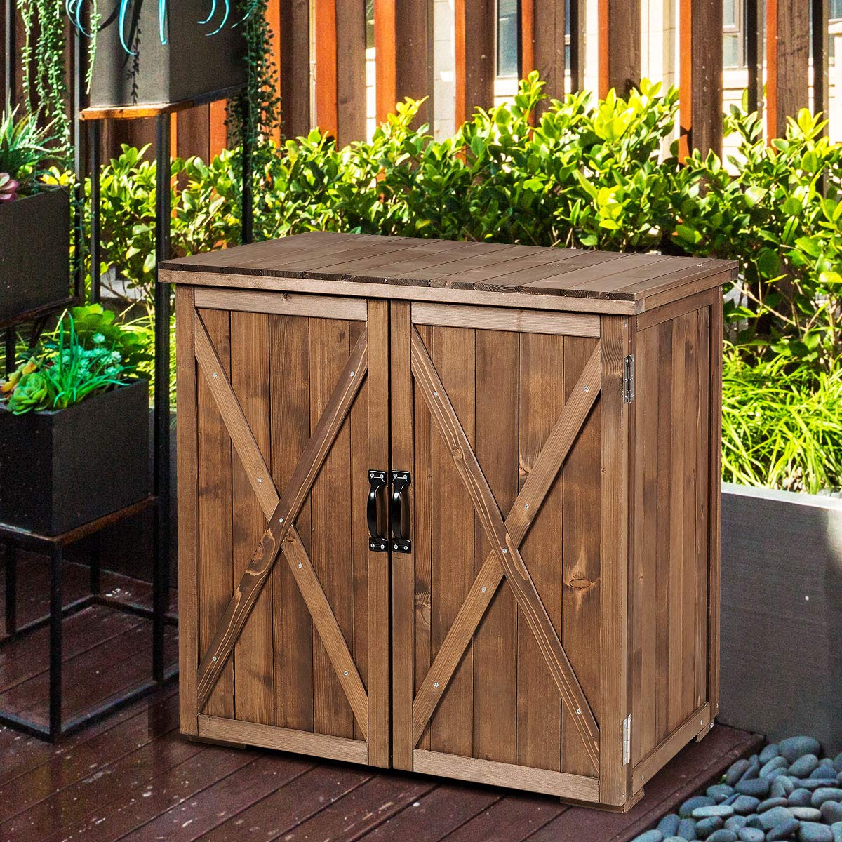 Goplus Compact Wooden Storage Shed, 2.5 X 2 Ft Fir Wood Cabinet for Garden Yard Patio - WoodArtSupply