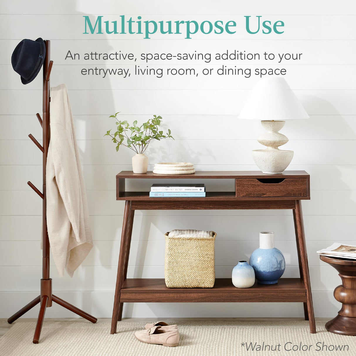 Best Choice Products Mid-Century Modern Console Table, Sofa Table, Accent Furniture for Hallway, Living Room, Entryway Foyer Space-Saving w/Cubby, Drawer, Lower Storage Shelf - White Best Choice Products