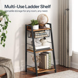 HOOBRO 3-Tier Ladder Shelf, Floor Standing Bookshelf, Storage Shelf with Drawer, Bookcase, Corner Bookshelf, Space Saver, for Bathroom, Living Room, Study, Office, Rustic Brown and Black BF09CJ01 HOOBRO