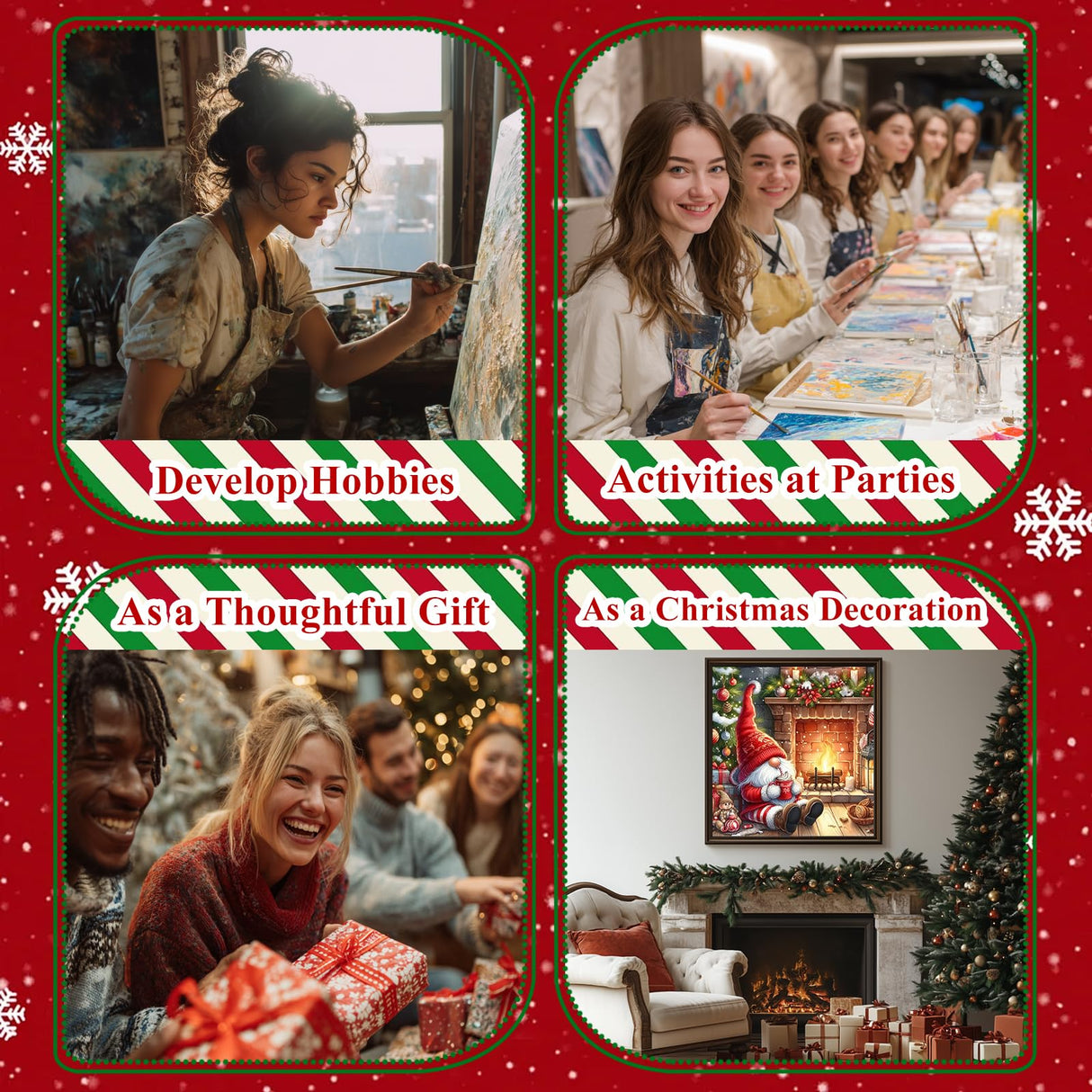 Christmas Gnome Paint by Number Kits for Adults, Christmas Paint by Numbers Kit for Adults, Painting by Numbers, Easy Oil DIY Crafts Home Wall Decor 16x16 in HMZephitiquc