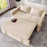 DWVO 55" Convertible Sofa Bed, 3-in-1 Sleeper Sofa with Pull-Out Bed, Velvet Futon Couch with Adjustable Backrest and Side Pocket, Modern Loveseat for Living Room Apartment, Beige DWVO