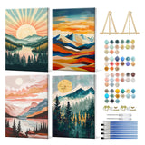 JOOZ 4 Pack Framed Paint by Numbers Kit for Adults, Mountain Sunset Paint by Number with Easel, Forest Lake Adult Paint by Number Kits on Canvas, Landscape Oil Painting Kit for Home Decor 8x12 Inch JOOZ