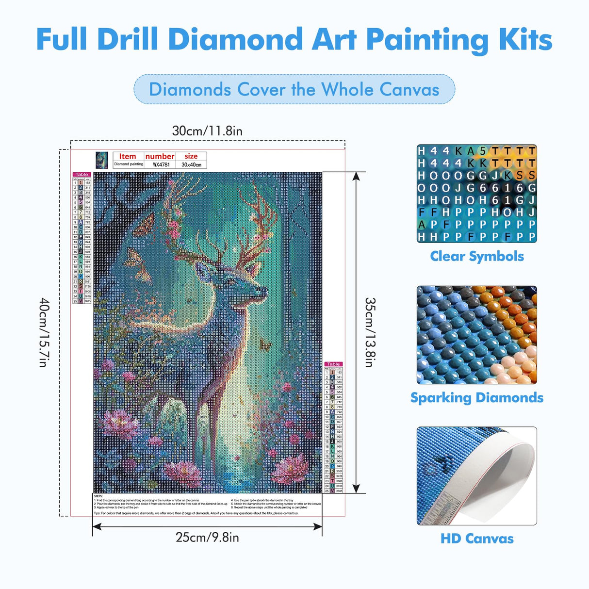 MOGTAA Flowers Deer Diamond Art Painting Kits for Adults, 5D Landscape Diamond Painting Kits for Beginners, DIY Round Diamond Dots Kits Butterfly Gem Craft for Home Decor 12x16 Inch MOGTAA