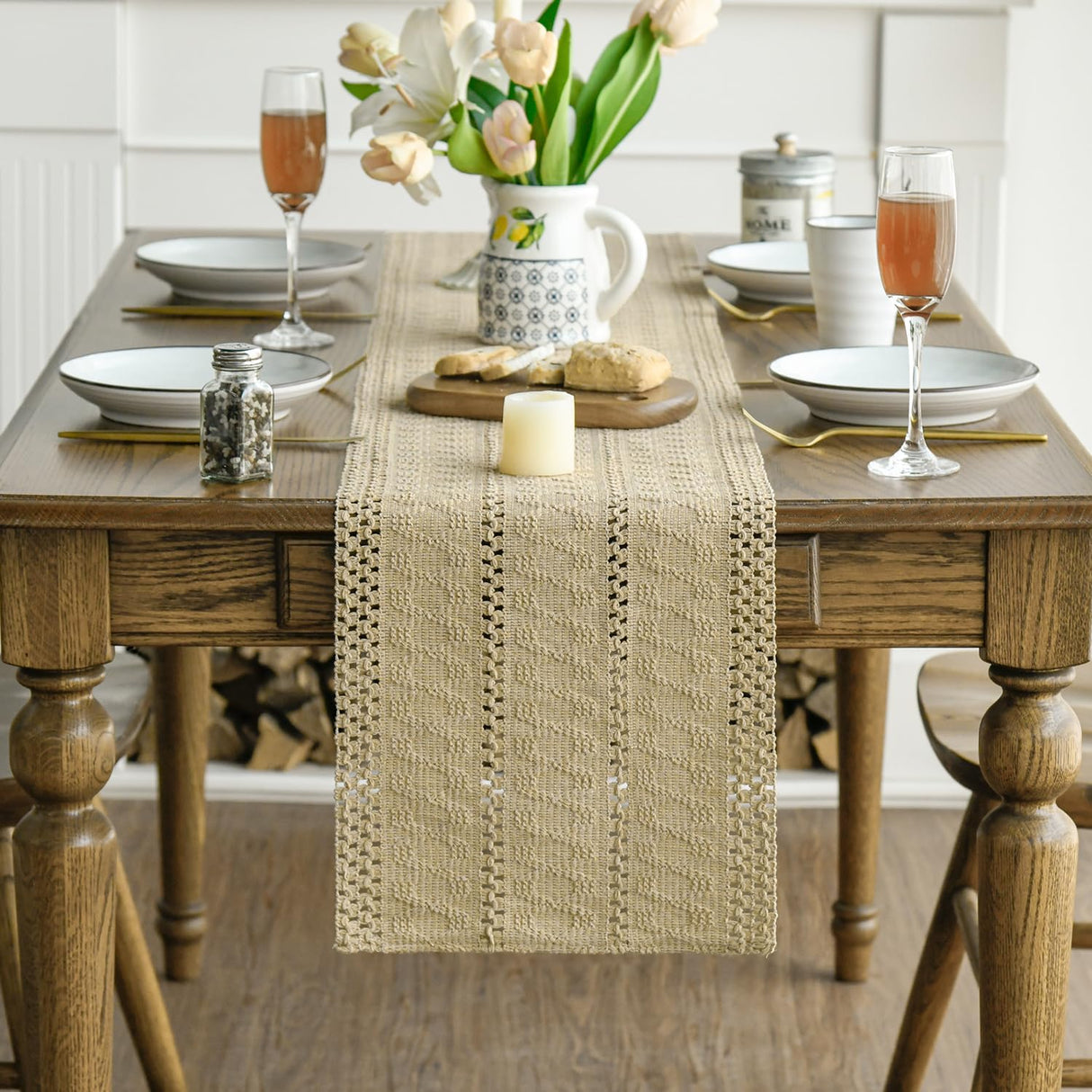 Artoid Mode Burlap Brown Farmhouse Woven Rustic Hollow Table Runner, Seasonal Holiday Hollow Kitchen Dining Table Decoration for Home Party Decor 12x72 Inch Artoid Mode