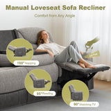Dresegmt Manual Recliner Sectional Sofa for Living Room, Corner Couch with Flip Middle Backrest, USB Ports & Cup Holders, Grey Linen & Chocolate Leather, 5 Seater Sectional Couch Dresegmt