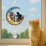 Black Cat and Bookshelf Suncatcher - Black Cat Reading a Book on The Moon Suncatcher, Bookworm Ornament with Crystal Suncatchers, Pet Memorial Gifts for Women, Gift for Book Lovers and Pet Owner. BOBI CARE