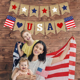 USA Banner Burlap 4th of July Decorations Rustic Patriotic Banner Red White Blue Stars Bunting Garland for President Day 4th of July Party Supplies 4th of July Patriotic Outdoor Indoor hanging Decor Partyprops