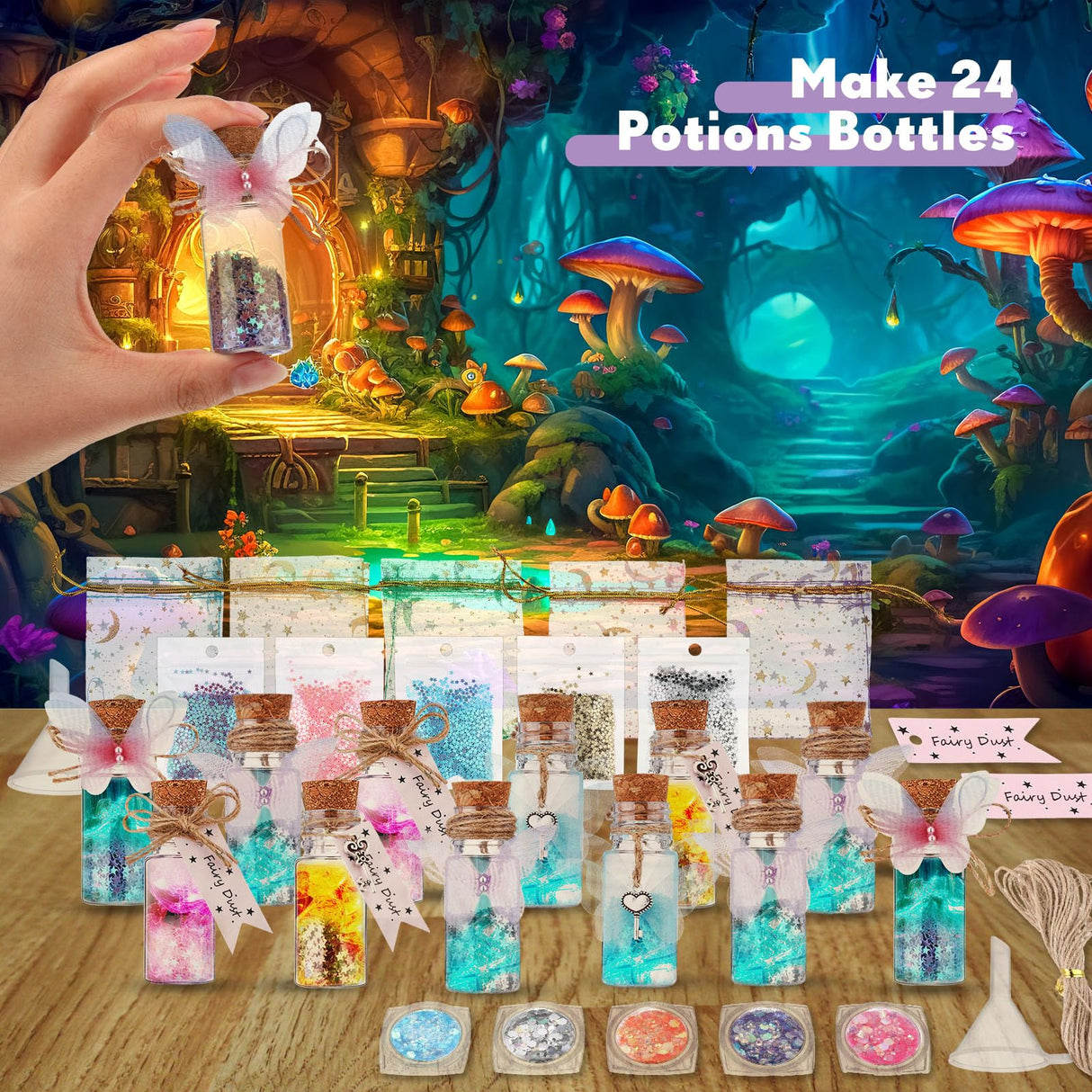 Jinei 174 Pieces Fairy Magic Potions Kit with 24 Mystery Witch Potion Bottles Fairy Wing DIY Magic Mix Making Kit for Christmas Decorations Birthday Creative Gifts Filling Supplies(Classic Style) Jinei