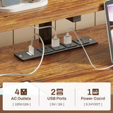 SEDETA Home Office Desk with File Drawer & Power Outlet, 66'' Computer Desk with 5 Drawer, Storage Shelves, Printer Cabinet and Monitor Shelf, Gaming Desk with Led Lights, Rustic Brown SEDETA