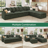 HONBAY Modular Sectional Sofa, Corduroy Sectional Couches for Living Room, U Shaped Couch with Storage, Green HONBAY