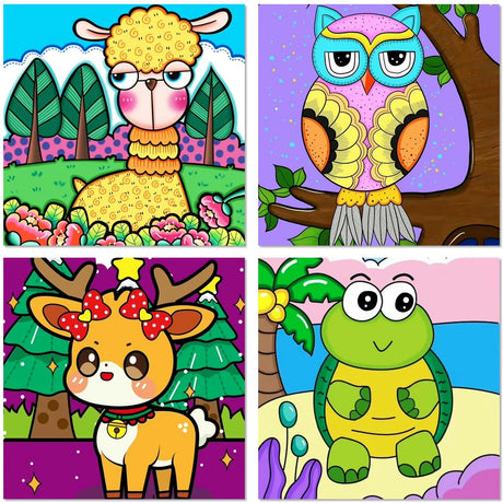 Benjenes 4 Pack Animal Paint by Number Kit for Kids Paint by Numbers Ages 8-12 Paint by Numbers Kits Children Beginner for Anime Drawing Kit Color by Numbers Kit for Kids 8x8 Inch Benjenes