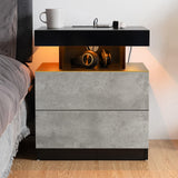 HOMMPA LED Nightstand with Wireless Charging Station & USB Ports High Gloss Bedside Table with LED Light RGB Adjustable Brightness Smart Nightstand 2 Drawers Night Stand for Bedroom Grey HOMMPA